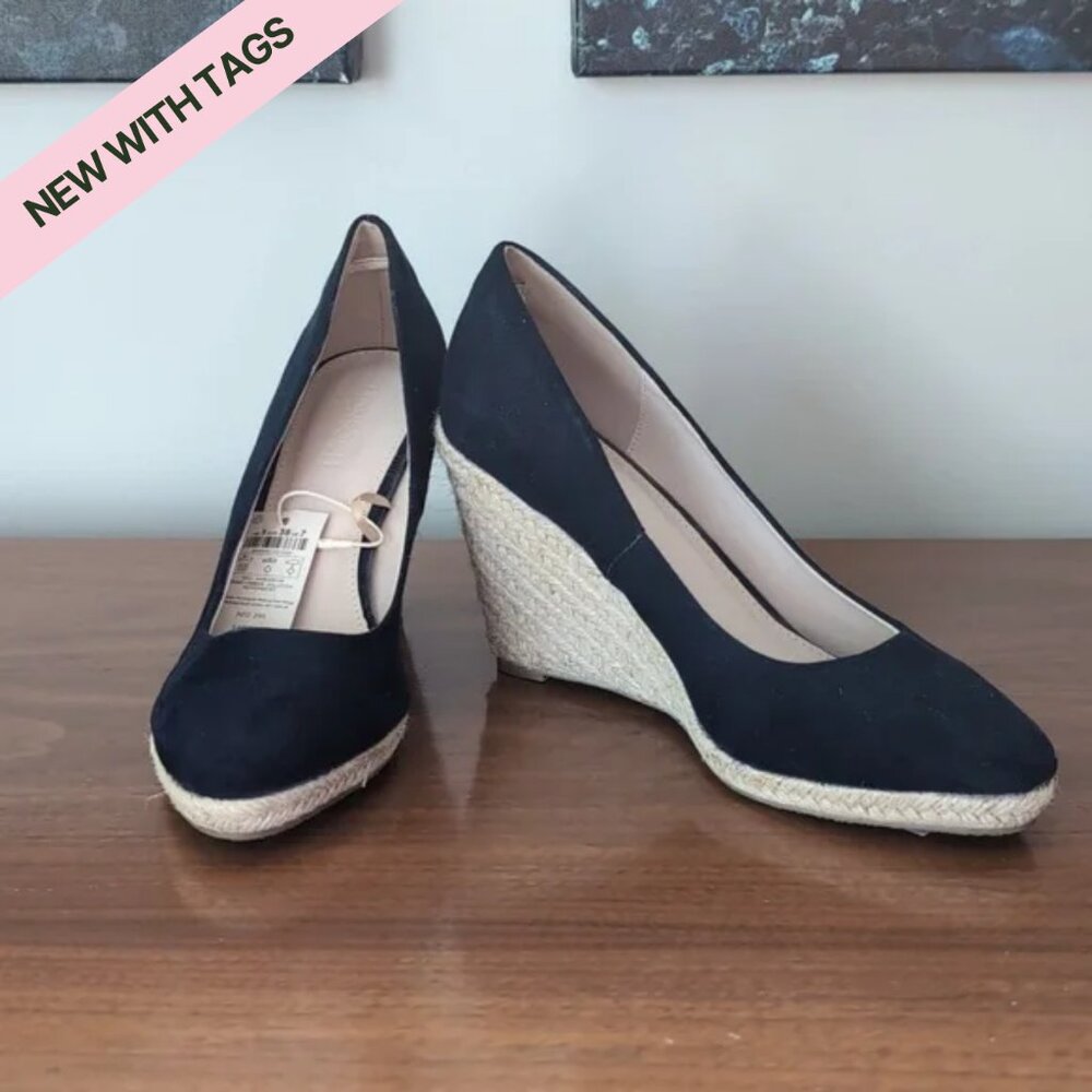 Monsoon Espadrille Wedges NWT Size US 7 Kate Middleton Blue Navy